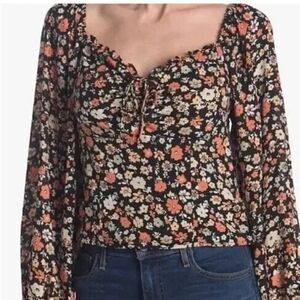 ASTR the Label Sweetheart Neck Ruffle Cuff Floral XL